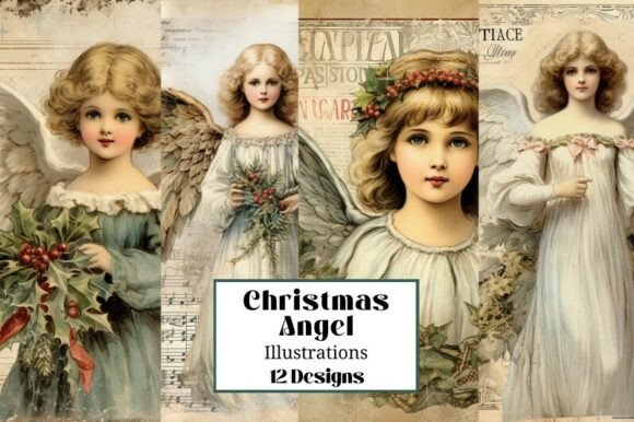 12 Christmas Angel Stamp Illustrations for Festive Crafts