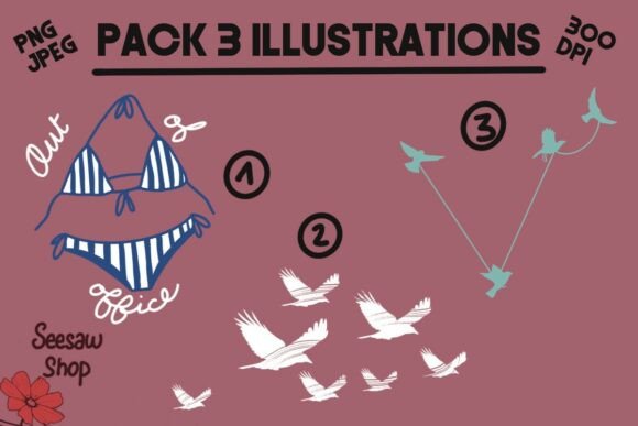 3 Illustrations - Bird Beach and Freedom: A Mini Bundle for Seaside Serenity
