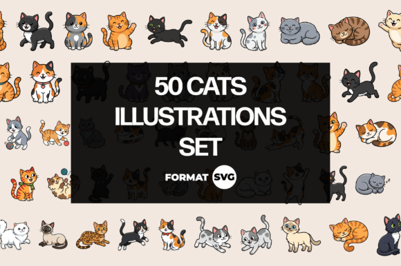 50 Cat Illustrations SVG Set: Playful Designs for Any Project