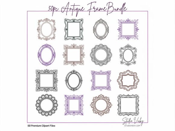 50 Vintage Frame Illustrations SVG PNG: Instant Elegance