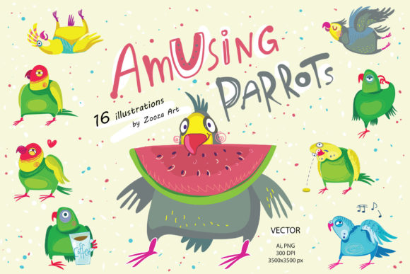 Amusing Parrots: Playful Vector Illustrations
