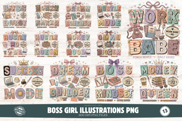 Boss Girl Illustrations Png Bundle: Fueling Modern Brand Identity