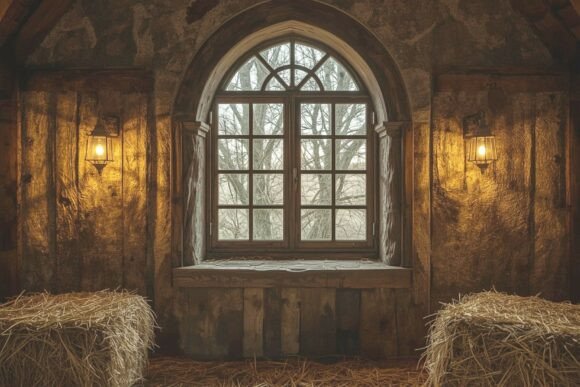 Bring Medieval Charm to Your Projects with Rustic Barn Interior Wall Illustrations
