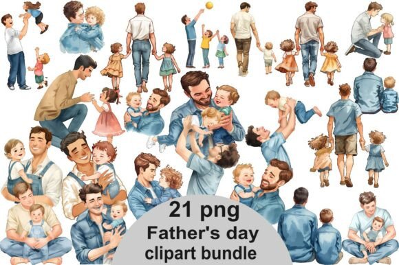 Celebrate Fatherhood: Watercolor Dad and Kids Illustrations for Creative Projects
