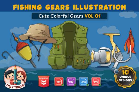 Cute Fishing Gears Illustrations Vol 01: A Designer's Catch of Colorful Assets