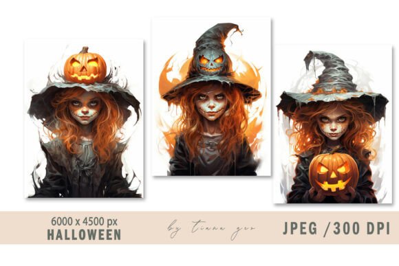 Enchant Your Projects with Watercolor Witch Halloween Illustrations