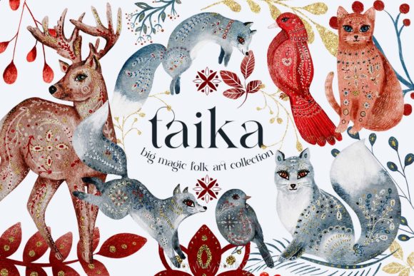 Enchanting Folk Art Big Illustrations Collection for Winter Projects