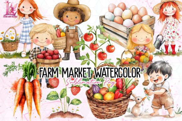 Farm Market Watercolor Illustrations: Design with Country Charm