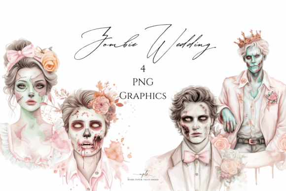 Gothic Bride & Groom Illustrations for a Zombie Wedding Theme
