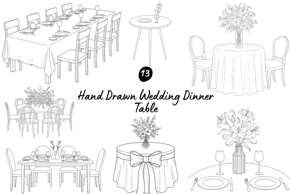 Hand Drawn Wedding Table Illustrations for Elegant Designs