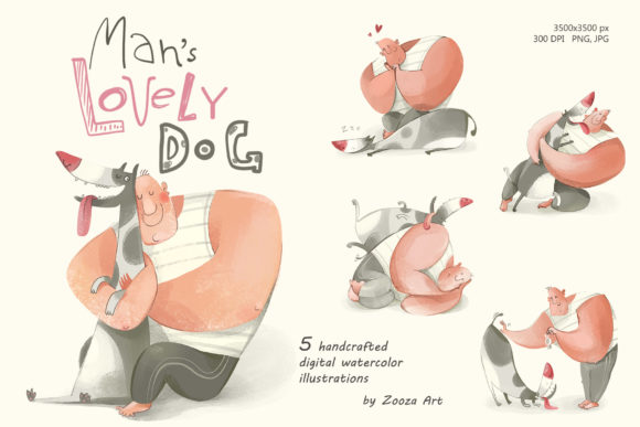 Man's Lovely Dog - 5 Illustrations: A Designer's Guide to Whimsical Art