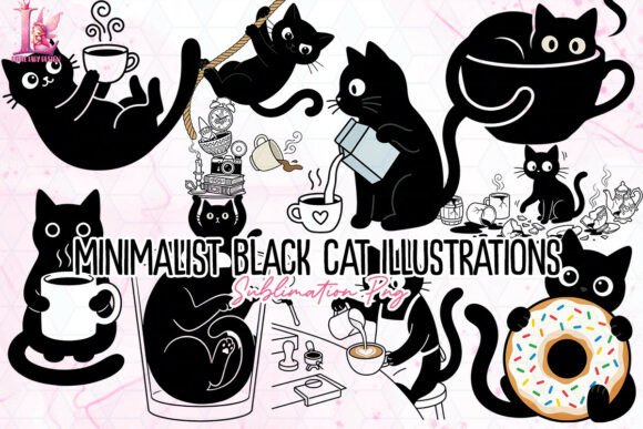 Minimalist Black Cat Illustrations PNG: A Versatile Design Asset