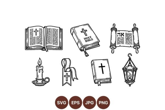 Religious Bible Illustrations Set: Versatile Line Art for Faith-Based Design