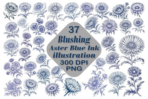 Timeless Botanical Charm: Unpacking the Aster Blue Ink Illustrations PNG Bundle
