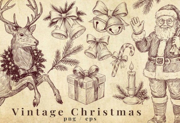 Timeless Holiday Charm: Using Vintage Christmas Illustrations PNG EPS
