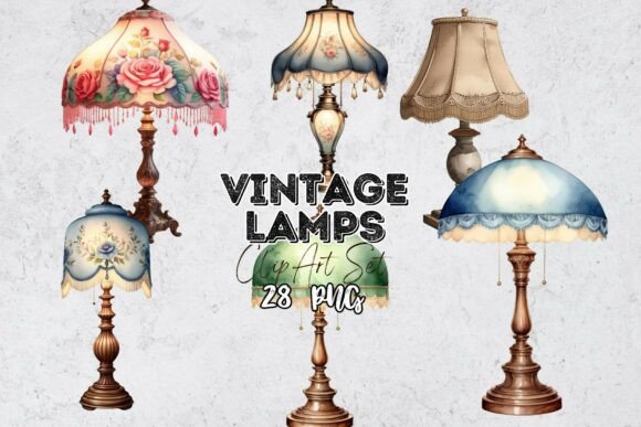 Watercolor Victorian Lamps: Vintage Charm for Your Designs